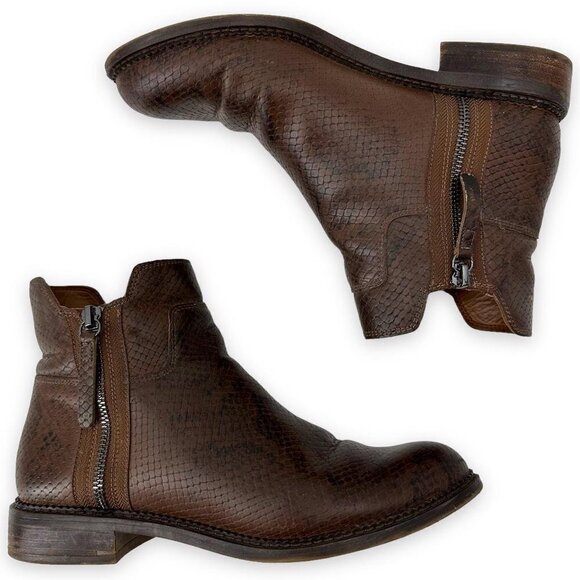 Franco Sarto Boots Halford Faux Leather Embossed Snake Brown Zip Size 8.5 - Picture 1 of 9